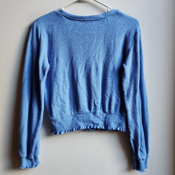 Freshman Blue Cropped Scoop Neck Lightweight Sweater Size Medium - Picture 16 of 16